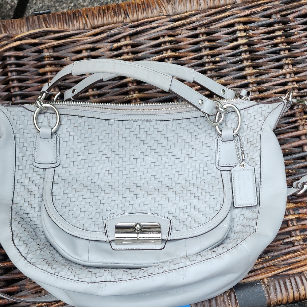 Coach Light Gray Woven Shoulder Bag
